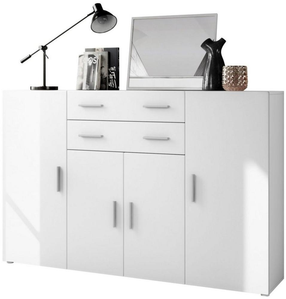 Highboard Aron Anrichte mit 2 Schubladen und 4 Türen mit insgesamt 8 Fächer dahinter, Weiß matt/Weiß matt (166,5 x 106,5 x 35 cm) Bild 1