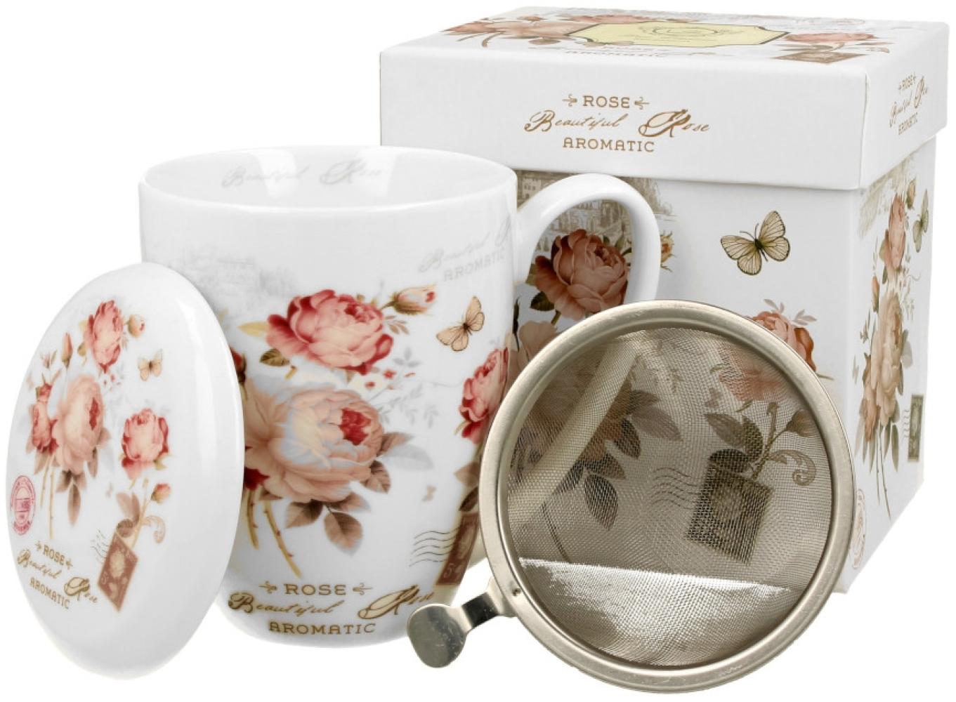 DUO FLORAL Becher 380 ml SECESSION mit Teesieb, New Bone China Porzellan Bild 1