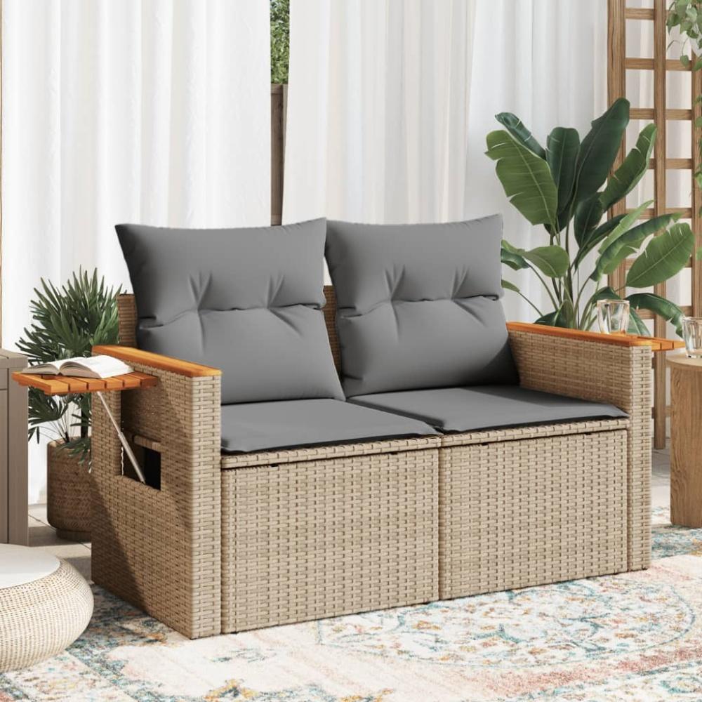 vidaXL Gartensofa mit Kissen 2-Sitzer Beige Poly Rattan 366110 Bild 1