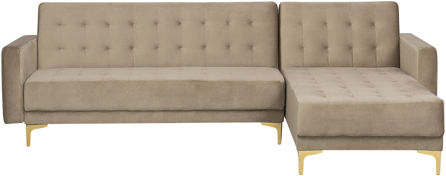 Ecksofa linksseitig Samtstoff sandbeige Schlaffunktion ABERDEEN Bild 1