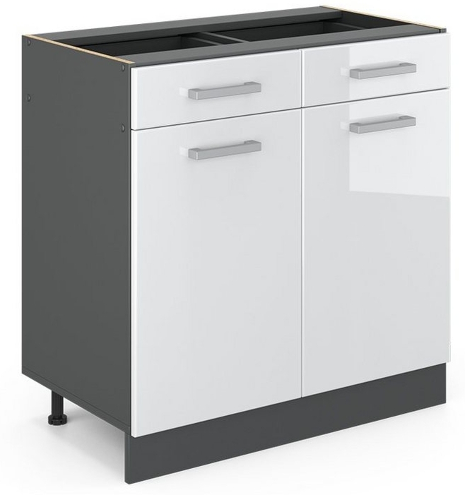 VICCO Küchenschrank R-Line Hängeschrank Unterschrank Küchenzeile Küchenunterschran Anthrazit (Weiß Hochglanz, Schubunterschrank 80cm) Bild 1