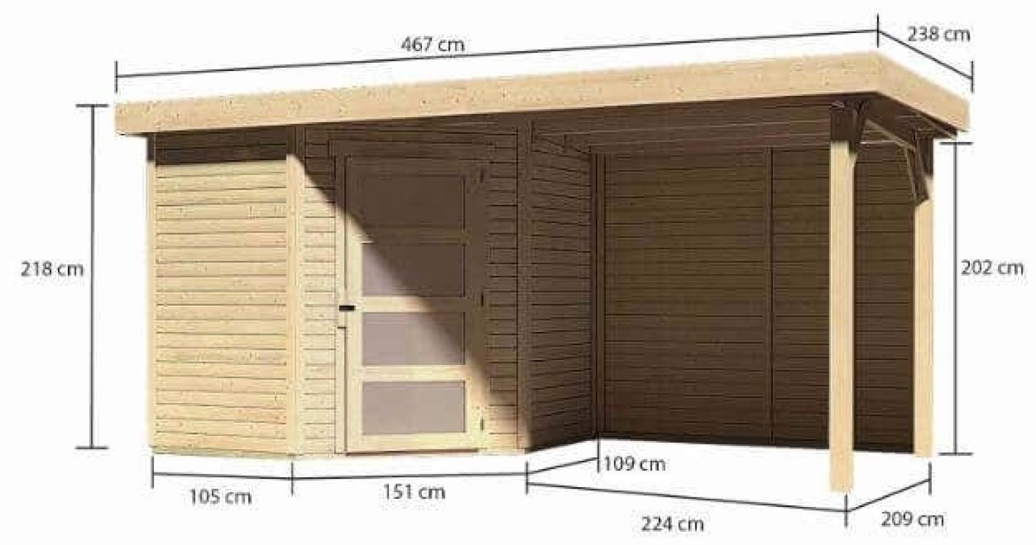 Karibu Woodfeeling Gartenhaus Schwandorf mit Anbaudach Gartenhaus aus Holz Holzhaus mit 19 mm Wandstärke inklusive Schleppdach Blockbohlenhaus mit Montagematerial Bild 1