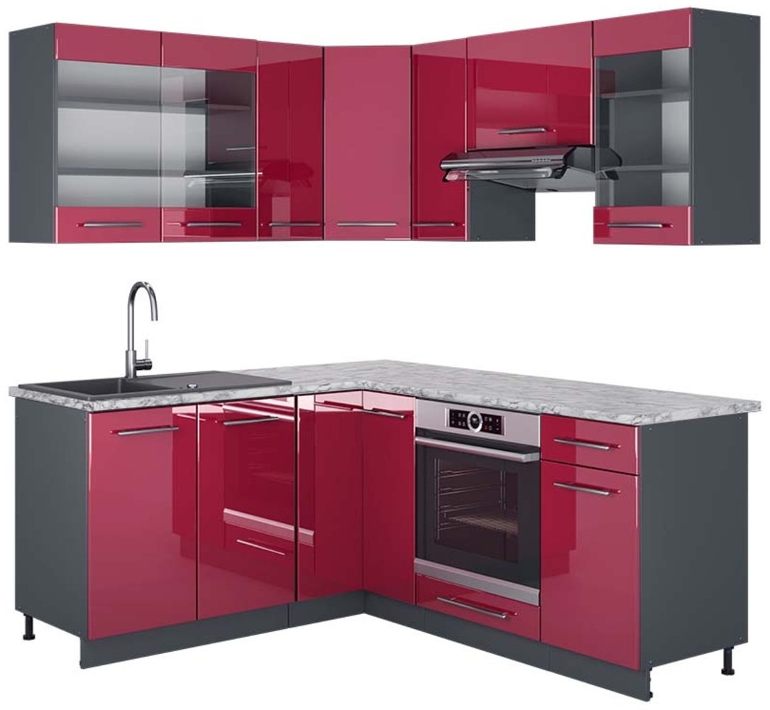 Eckküche Fame-Line Bordeaux Hochglanz/Anthrazit 190 x 60 cm , AP Marmor Vicco Bild 1