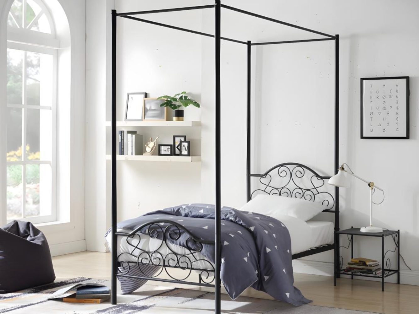 Vente-unique - Metallbett Himmelbett - 90 x 190 cm - Schwarz - LEYNA Bild 1