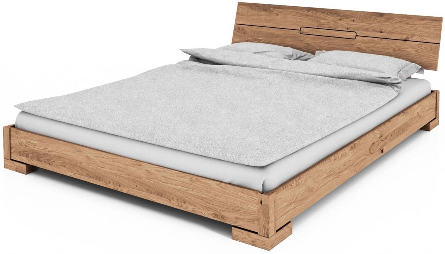 Bett Bento 13 Wildeiche massiv bianco 90x200 cm mit Holzkopfteil und Holzbeinen Bild 1