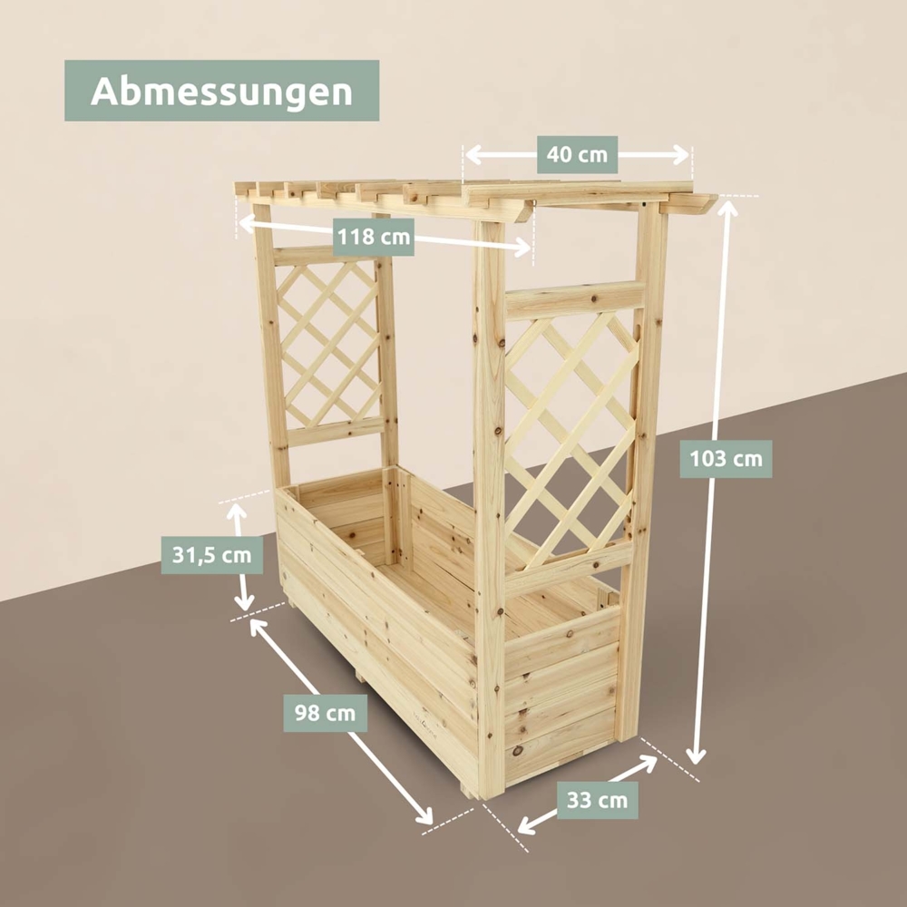 2er Set Pflanzkästen mit Rankgittern & Dach - Tannenholz - 98 x 33 x 103cm Bild 1