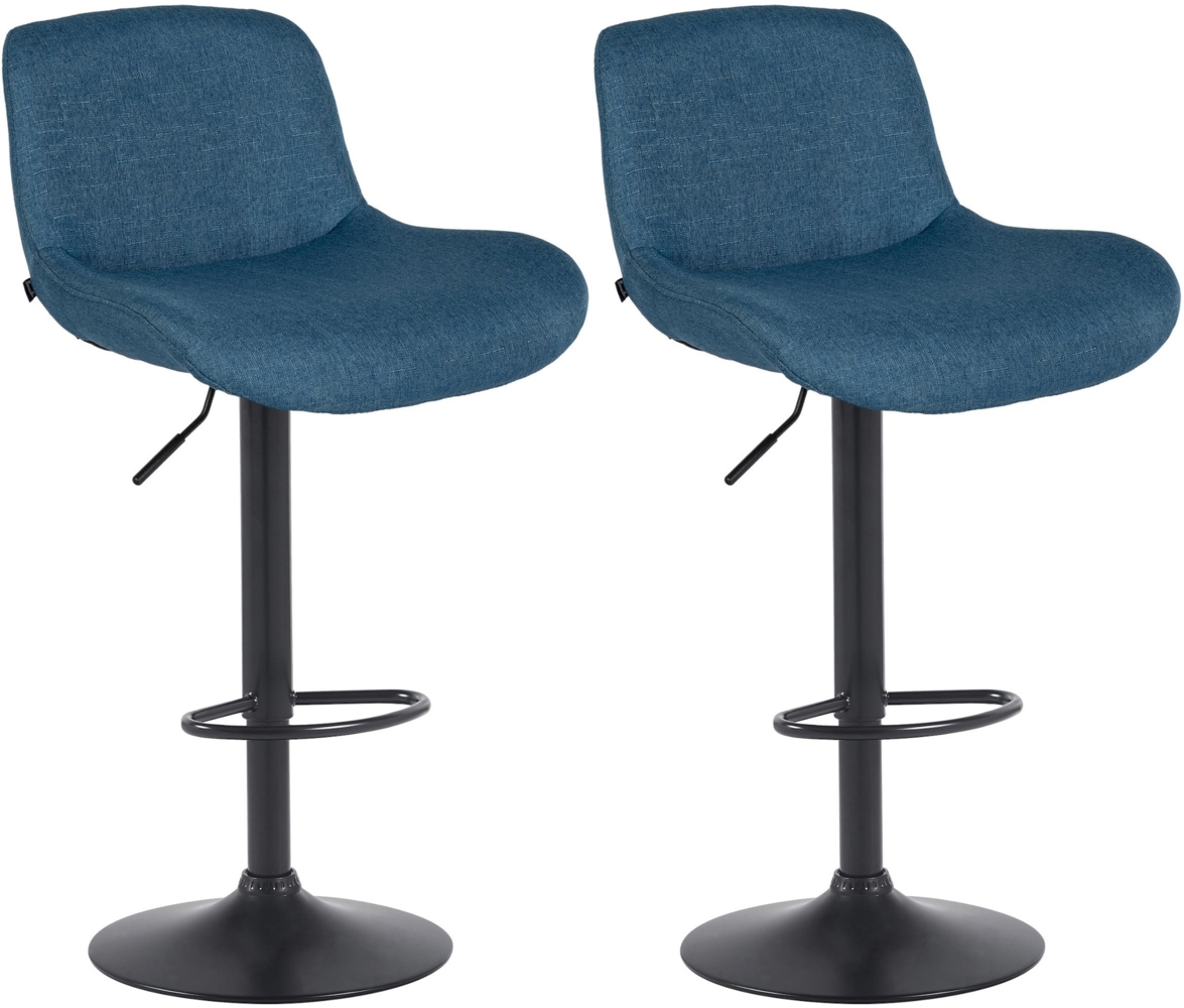 CLP 2er Set Barhocker Solon Schwarz höhenverstellbar und drehbar mit Rückenlehne,blau Stoff Bild 1