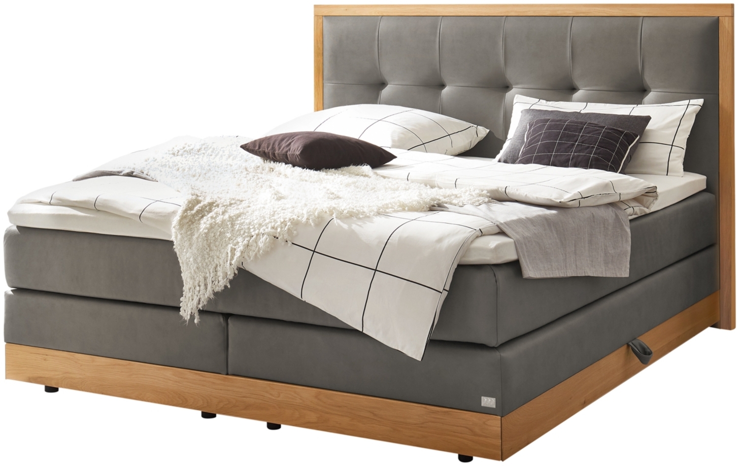 Alba Boxspringbett grau Eiche Massivholz 206cm x 208cm x 125cm Bild 1