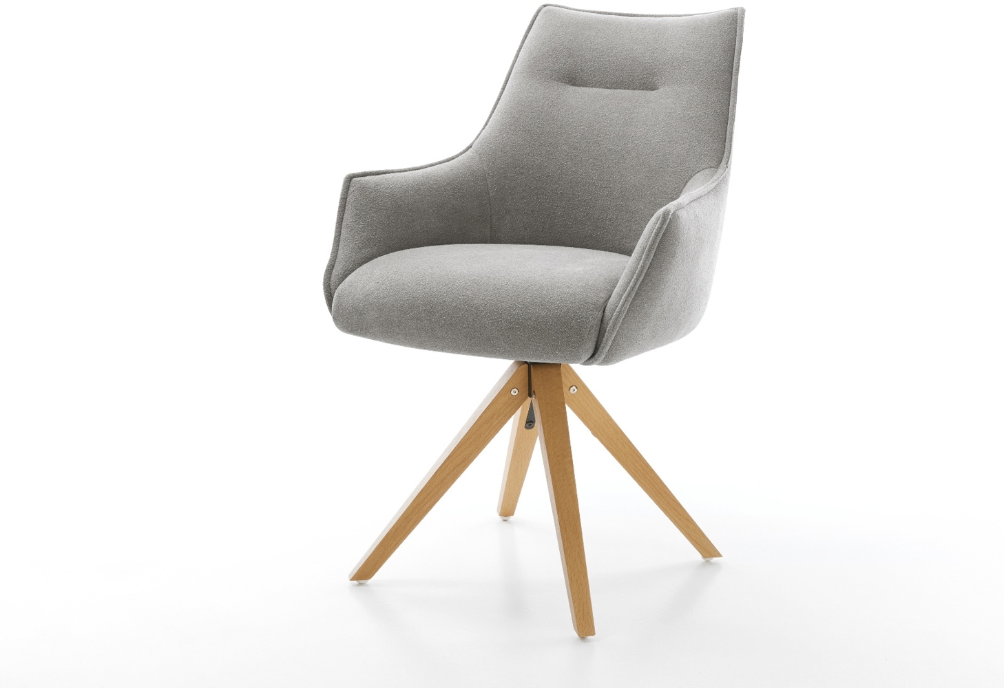 Drehstuhl Alja-Flex mit Armlehnen Strukturstoff Soft Grau Holzgestell kantig Natur 180° drehbar Taschenfederkern Bild 1