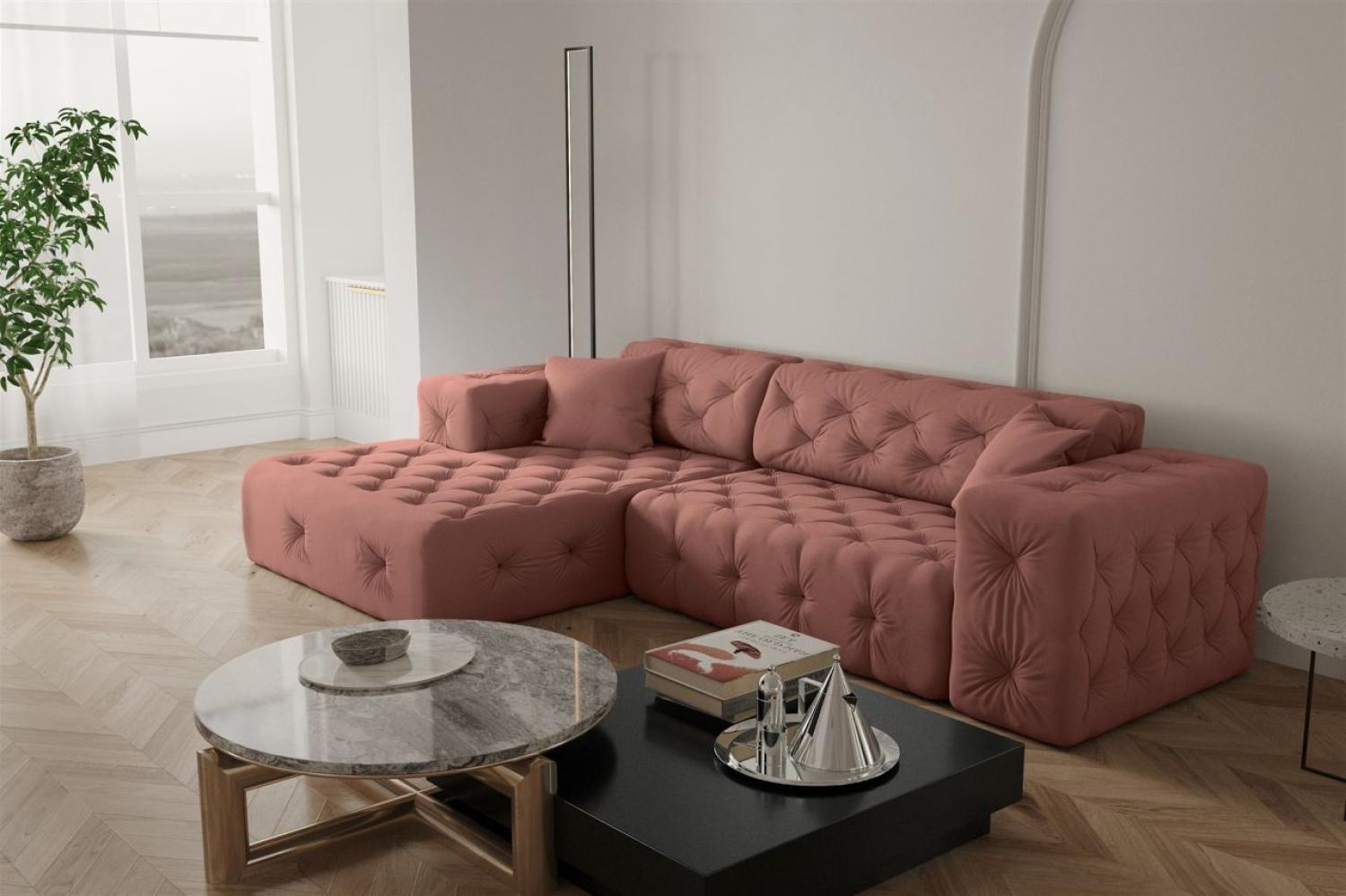 Ecksofa Designersofa CHANTAL in Stoff Opera Velvet Koralle Ottomane Links Bild 1