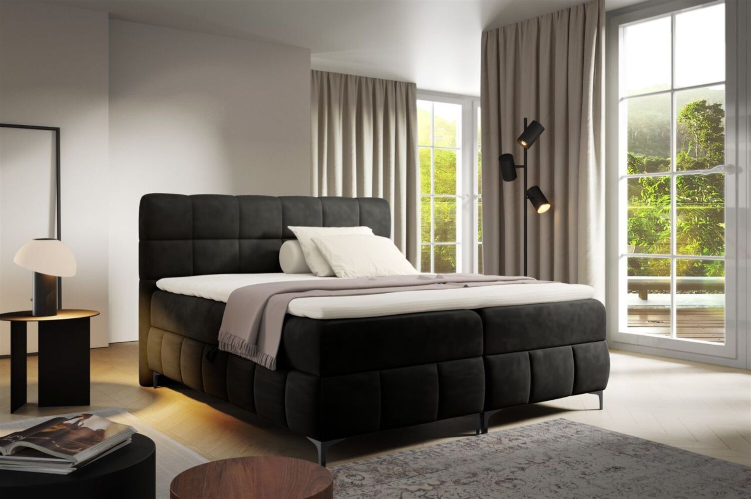 Boxspringbett Schlafzimmerbett SOPHIE 100x200cm Stoff Salvador Schwarz Bild 1