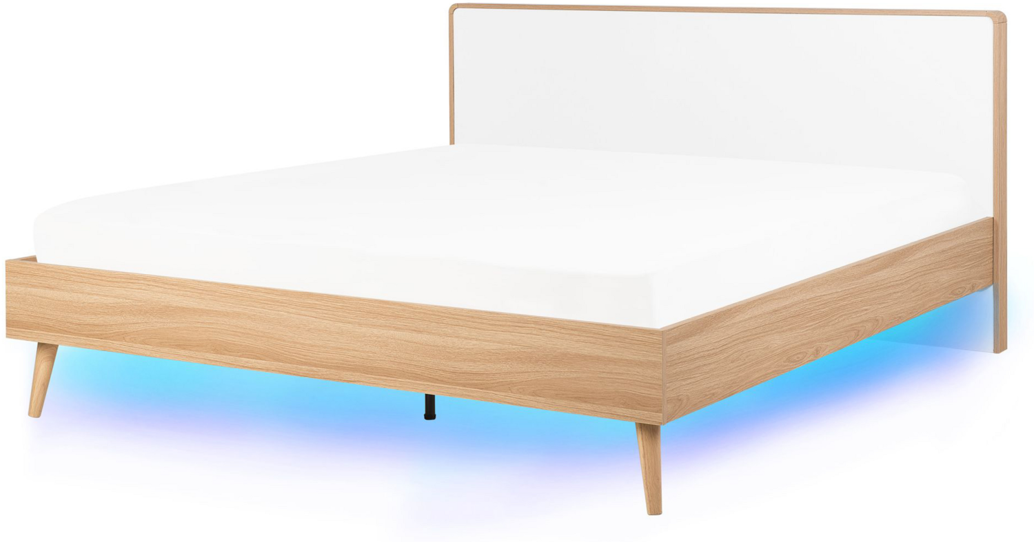 Bett heller Holzfarbton / weiß 160x200 cm mit LED-Beleuchtung bunt SERRIS Bild 1