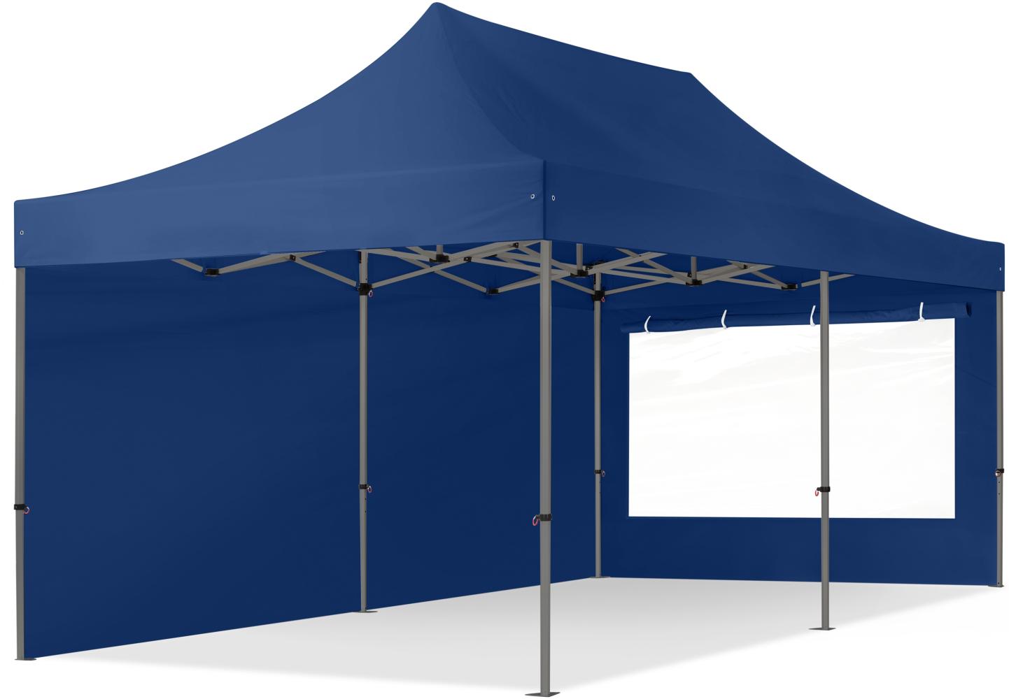 3x6 m Faltpavillon, PREMIUM Stahl 40mm, Seitenteile mit Panoramafenstern, blau Bild 1