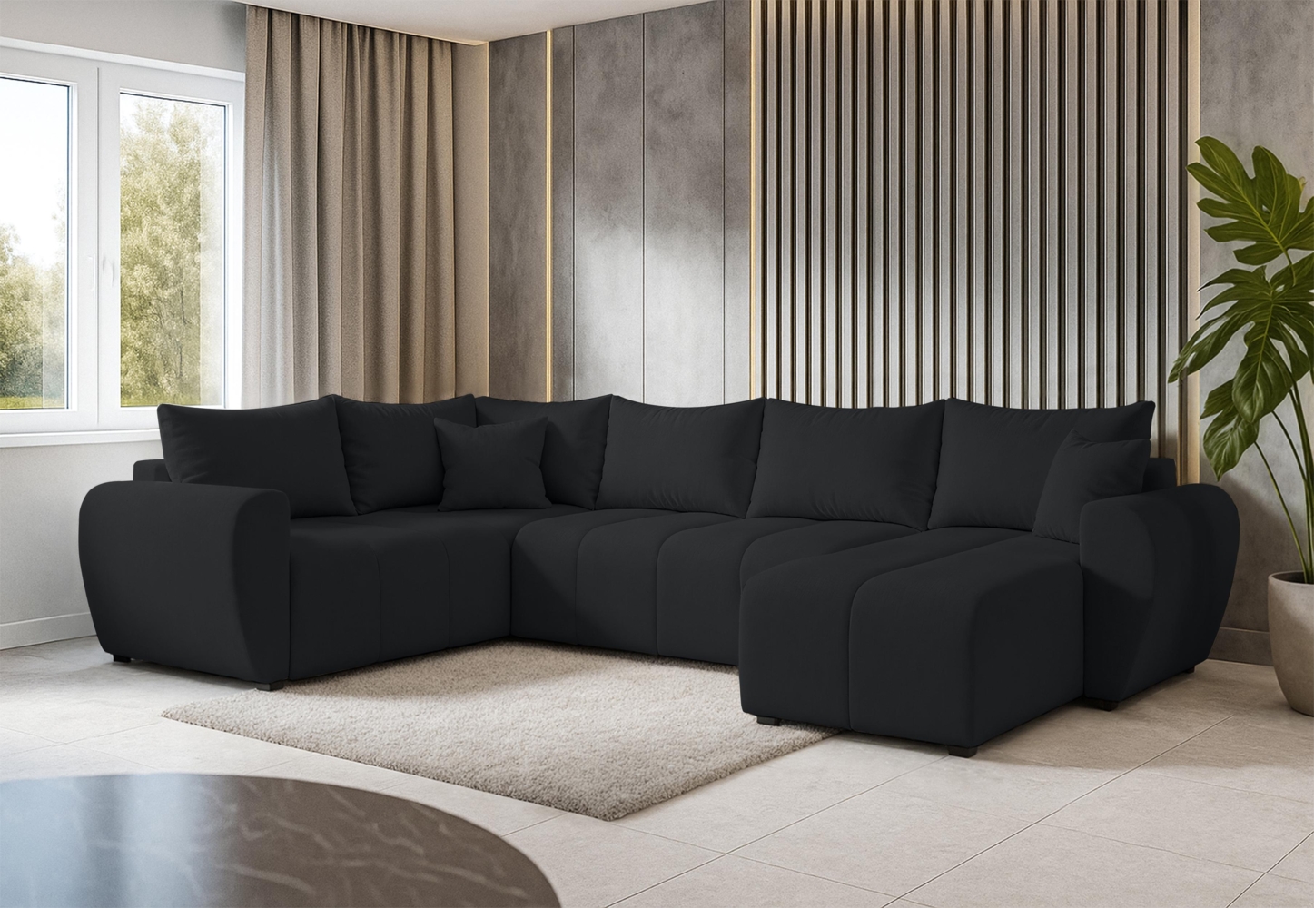 AX LIVING Malatya U XL Wohnlandschaft U Form XXL Ecksofa Schwarz modern L Bild 1