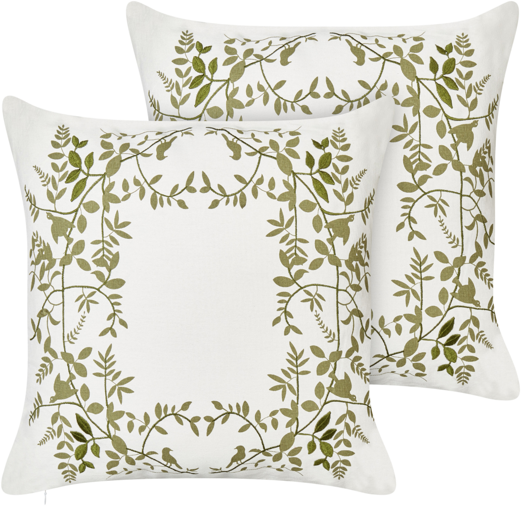 Kissen 2er Set Blumenmuster ZALEYA Baumwolle 45 x 45 cm Weiß Bild 1