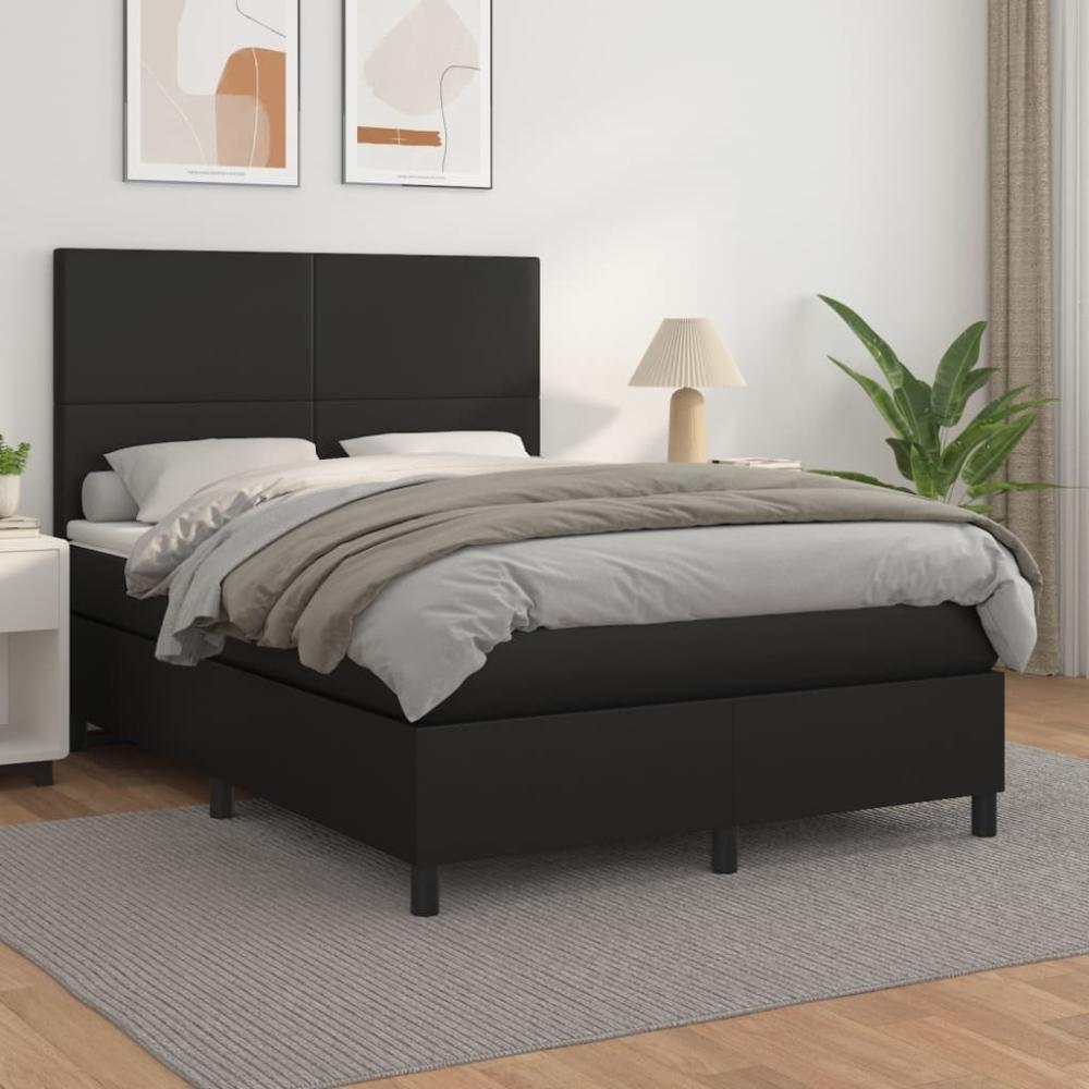 Boxspringbett mit Matratze, Kopfteil hoch, Schwarz 140x200 cm Kunstleder Bild 1