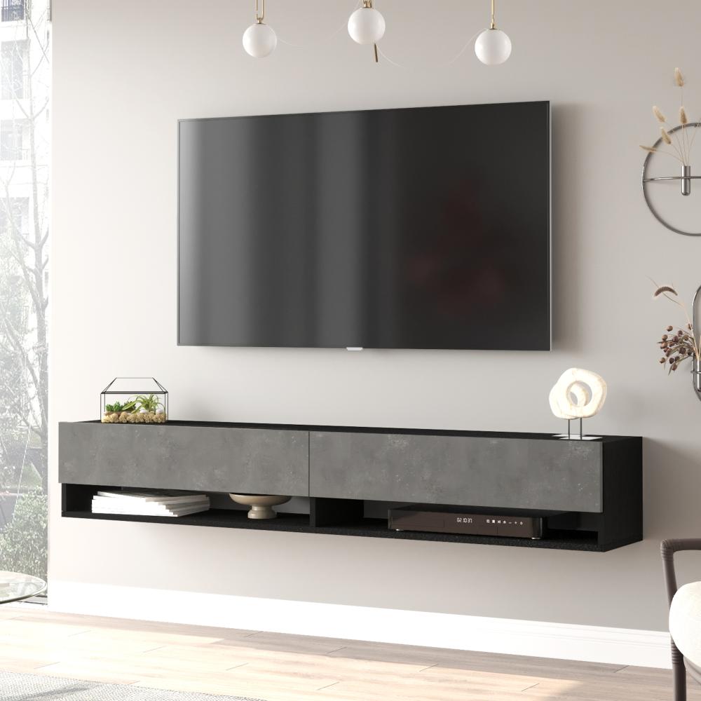 Fernsehtisch Laitila 180x31,5x29,5cm Schwarz/Betonoptik [en. casa] Bild 1