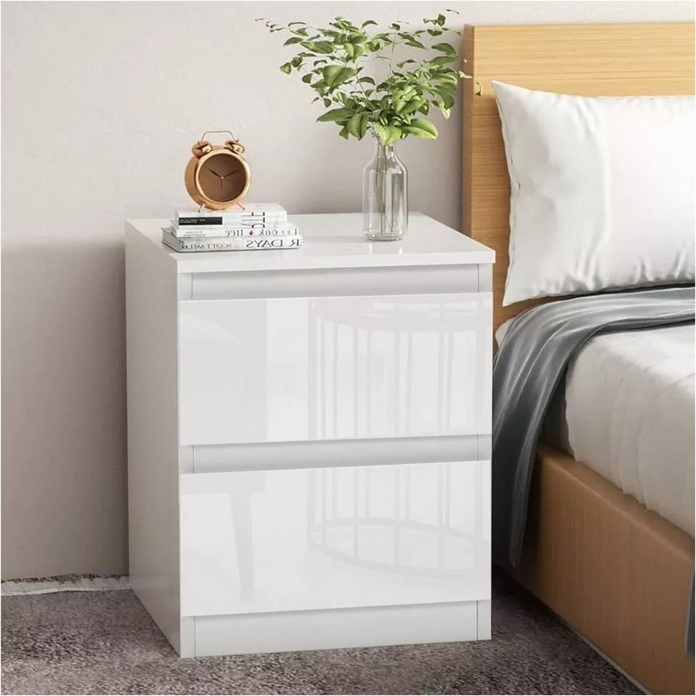 HTI-Living Nachtkommode Nachtschrank Kenji Hochglanz Weiß (Stück, 1 St, 1 Nachtschrank), Nachtkommode 2 Schubladen Bild 1