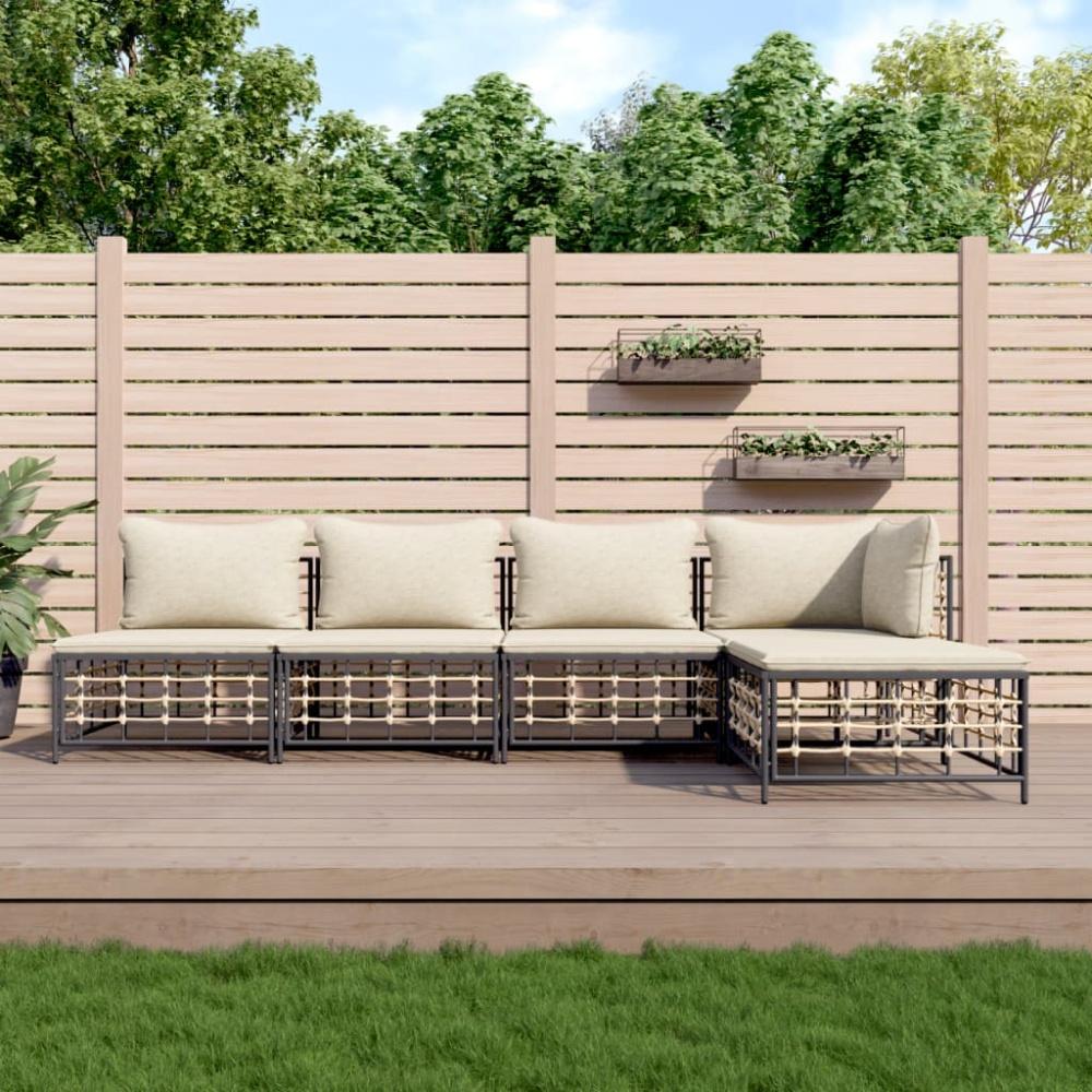 vidaXL 5-tlg. Garten-Lounge-Set mit Kissen Anthrazit Poly Rattan 3186734 Bild 1