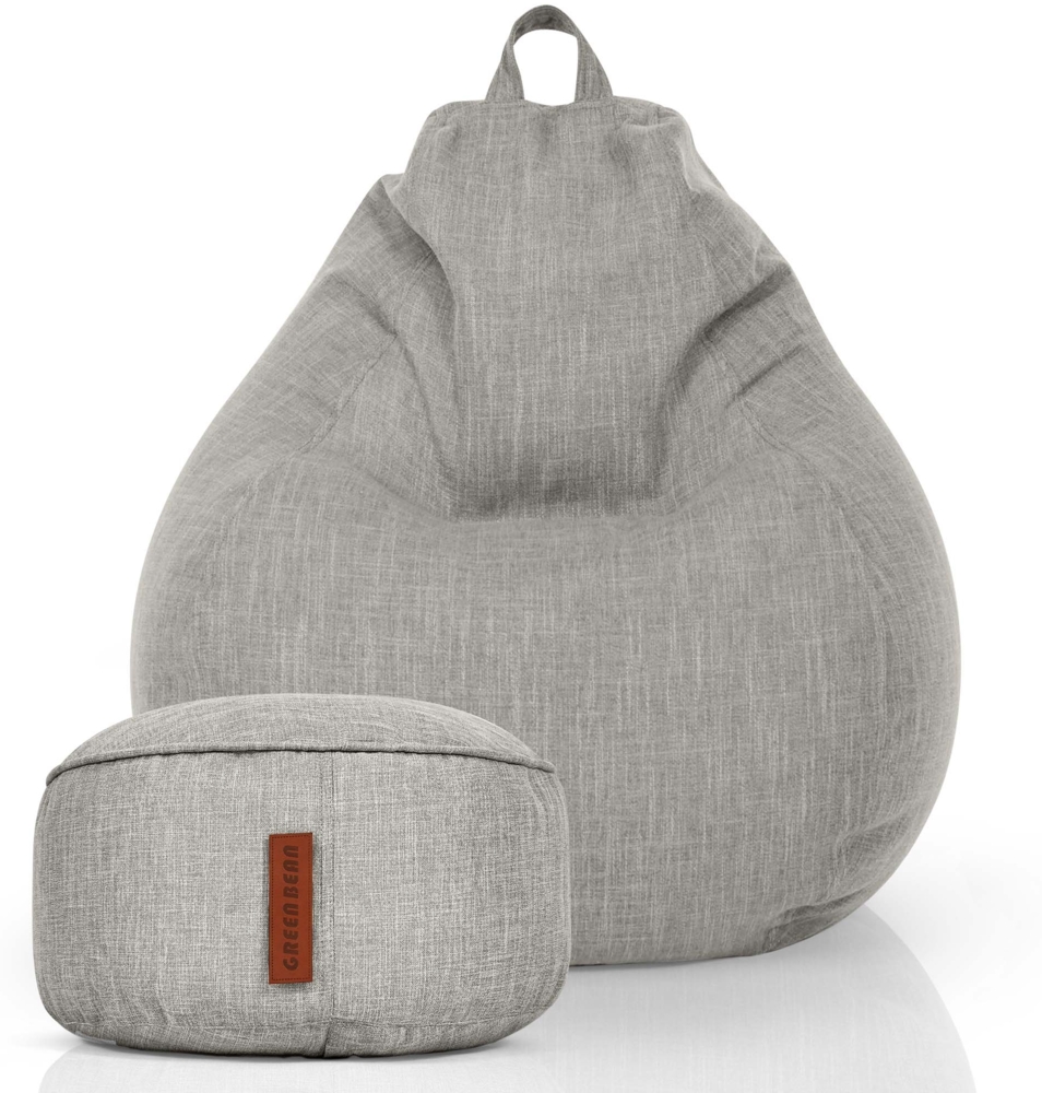 Green Bean® 2er Set Indoor Sitzsack + Hocker mit EPS-Perlen Füllung - Sitzhocker Sitz-pouf , Grau, L Bild 1