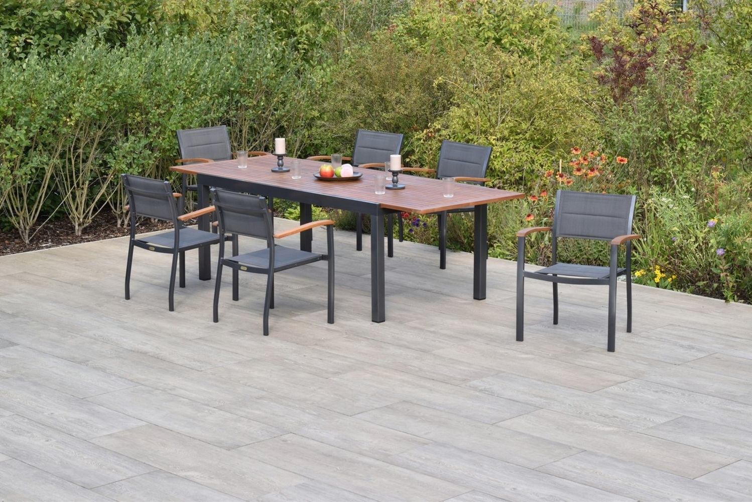 MERXX Garten-Essgruppe »Paxos«, (Set, 7-tlg, Gepadded, pulverbeschichtetes Aluminiumgestell), Ausziehtisch: LxB: 180-250 x 100 cm Bild 1