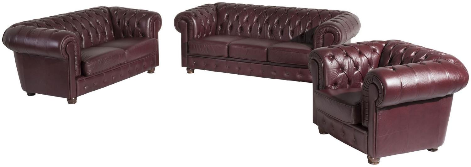 Sofa 3-Sitzer / Sofa 2-Sitzer / Sessel Kalea Bezug Wischleder Buche nussbaum dunkel / rot 21372 Bild 1