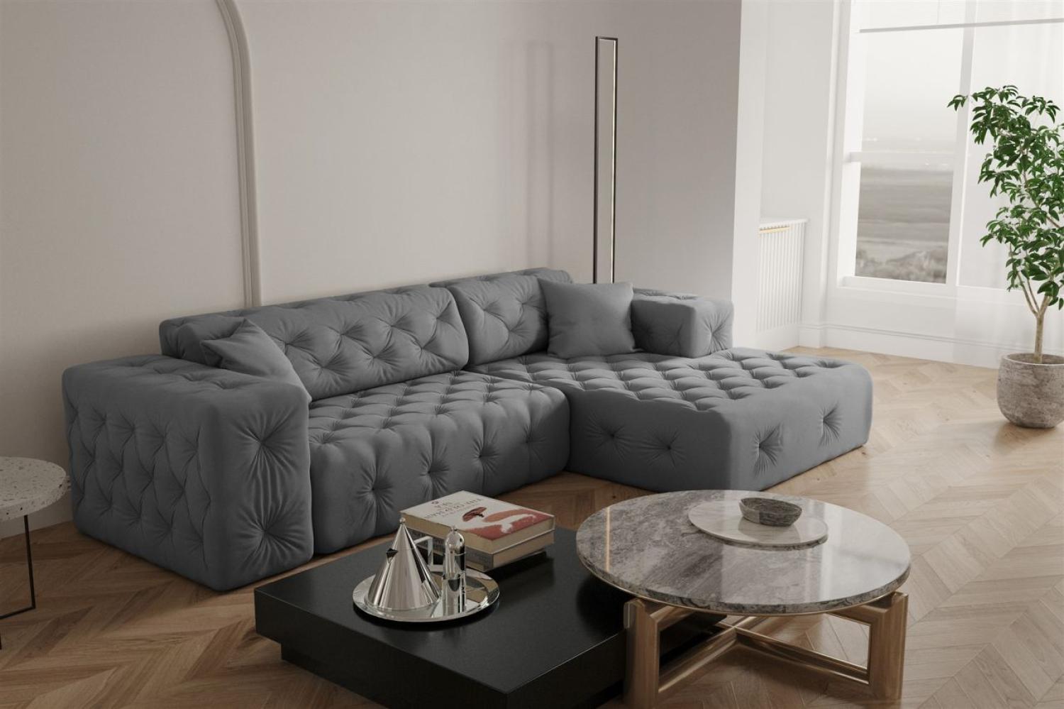 Ecksofa Designersofa CHANTAL in Stoff Opera Velvet Grau Ottomane Rechts Bild 1