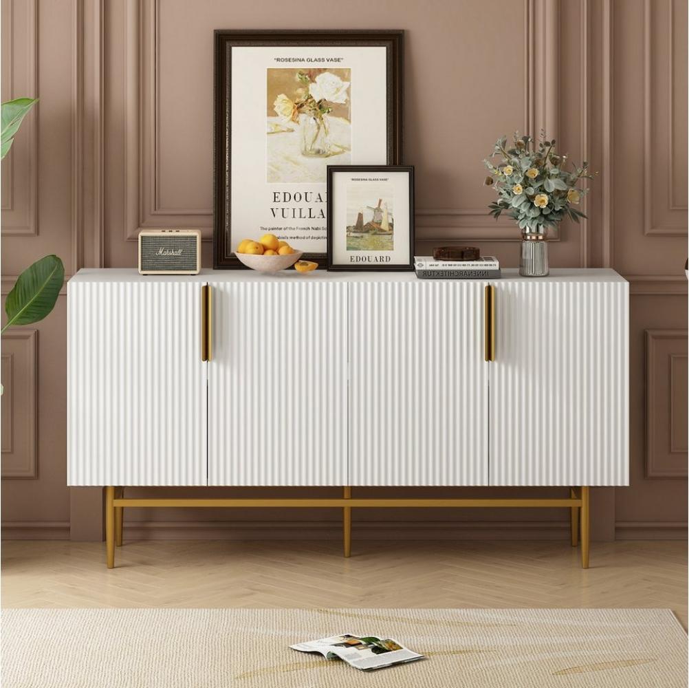 Merax Sideboard, mit 4 Türen und Metallsockel,Buffet Scandi,verstellbare Einlegeböden Bild 1