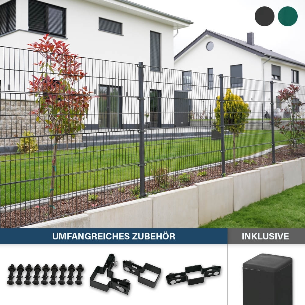 HOME DELUXE Doppelstabmattenzaun inkl. Eckpfosten MORATA Anthrazit / Grün - 80 cm x 50 m ohne Eckpfosten Bild 1