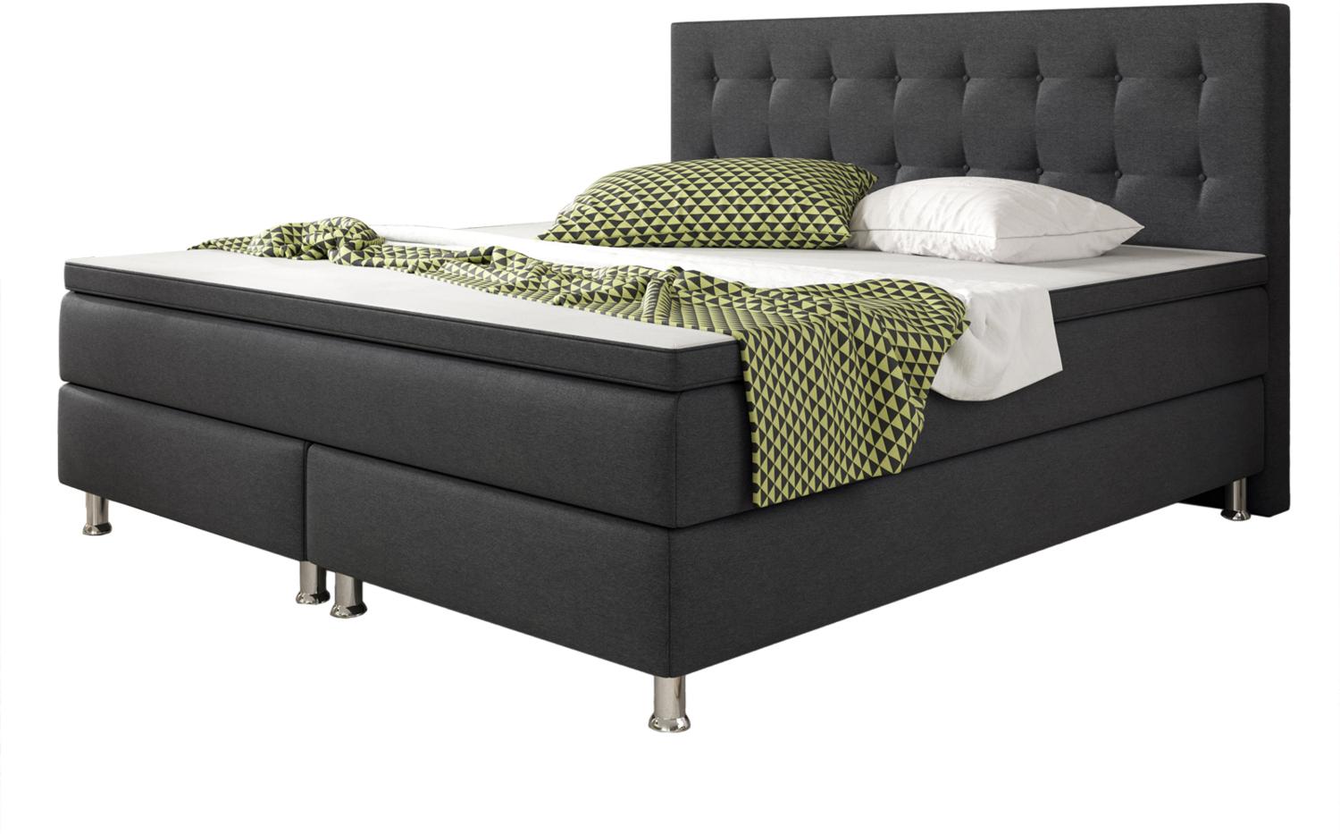Inter 'Köln' Boxspringbett mit Bonellfederkern-Matratze und Topper, Webstoff anthrazit, 180x200 cm Bild 1