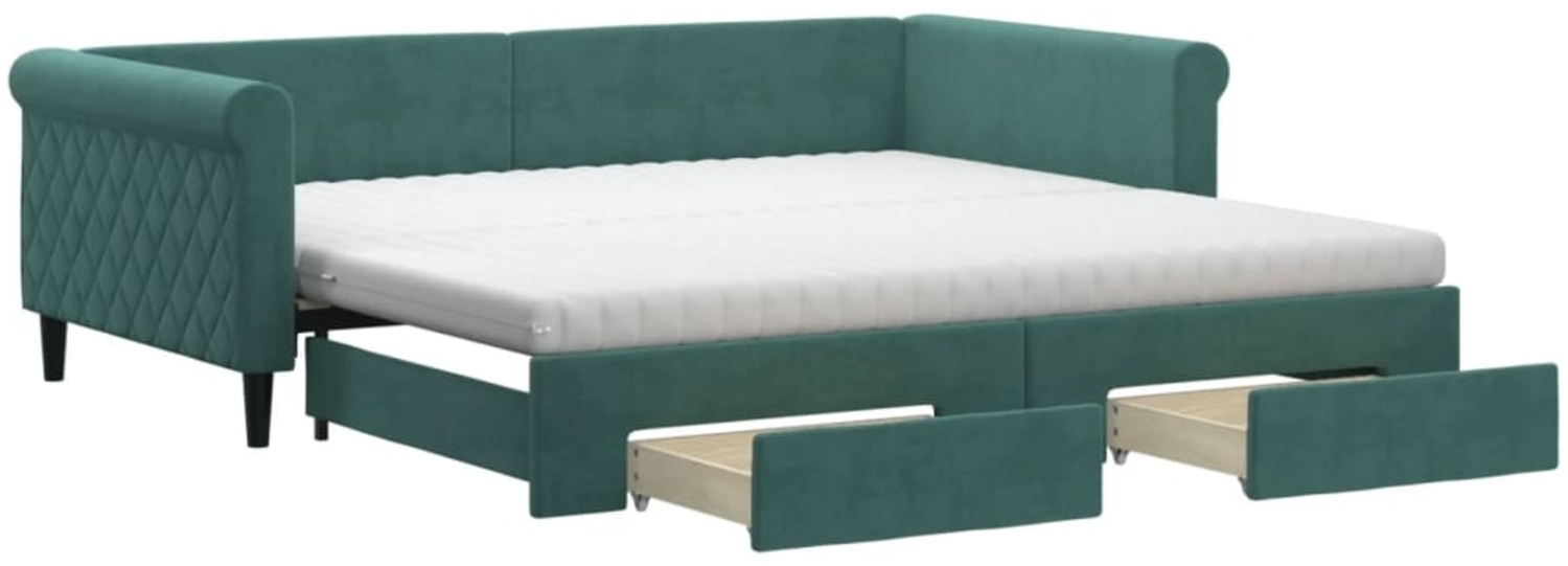 vidaXL Tagesbett Ausziehbar mit Schubladen Dunkelgrün 100x200 cm Samt 3197852 Bild 1