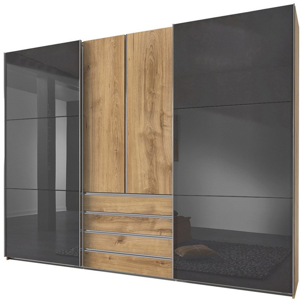 Lomadox Kleiderschrank MIDLAND-43 in Eiche Glasfronten grau Schwebetüren Drehtüren 300 x 236 x 65 cm Bild 1