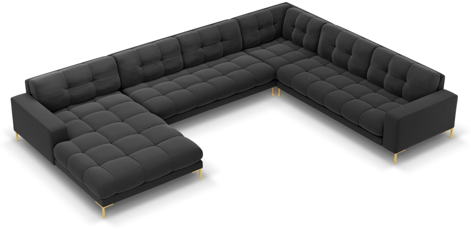 Micadoni Wohnlandschaft Mamaia 7-Sitzer Rechts Samtstoff Bluvel Dunkelgrau goldene Beine Bild 1