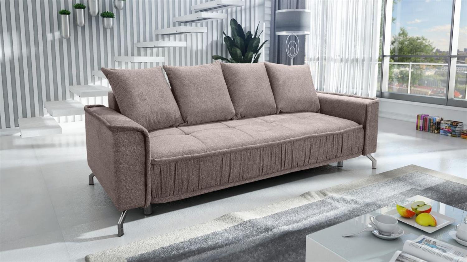 Schlafsofa Sofa 3-Sitzer FLORENCE Stoff Bubble Hellbraun Bild 1