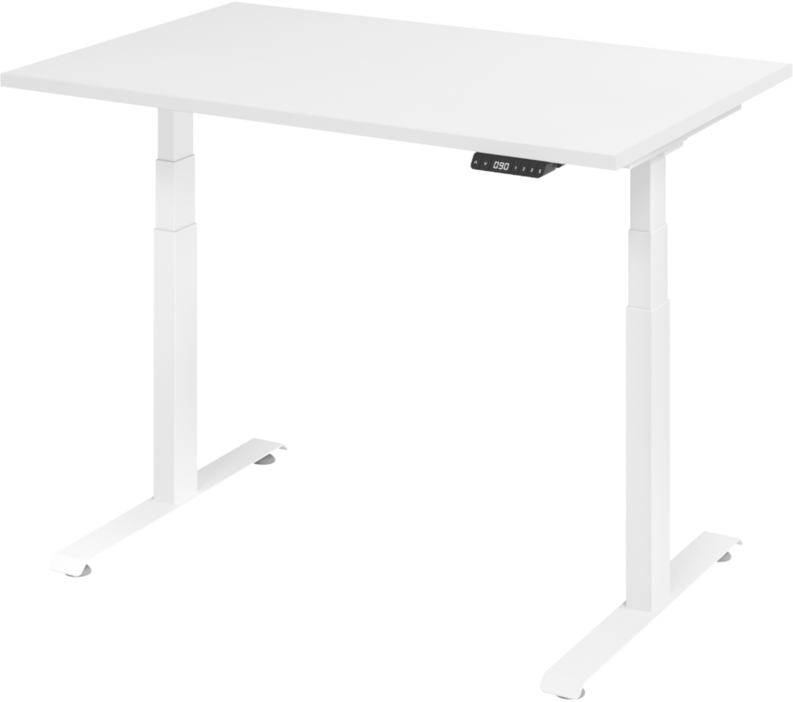 bümö höhenverstellbarer Schreibtisch 120x80 cm in weiß, Gestell weiß - Höhenverstellbar Elektrisch Stehpult mit 3-fach Speicher, Computertisch, Ergonomischer Steh-Sitz Tisch, Bürotisch, LXK65-12-W-W Bild 1