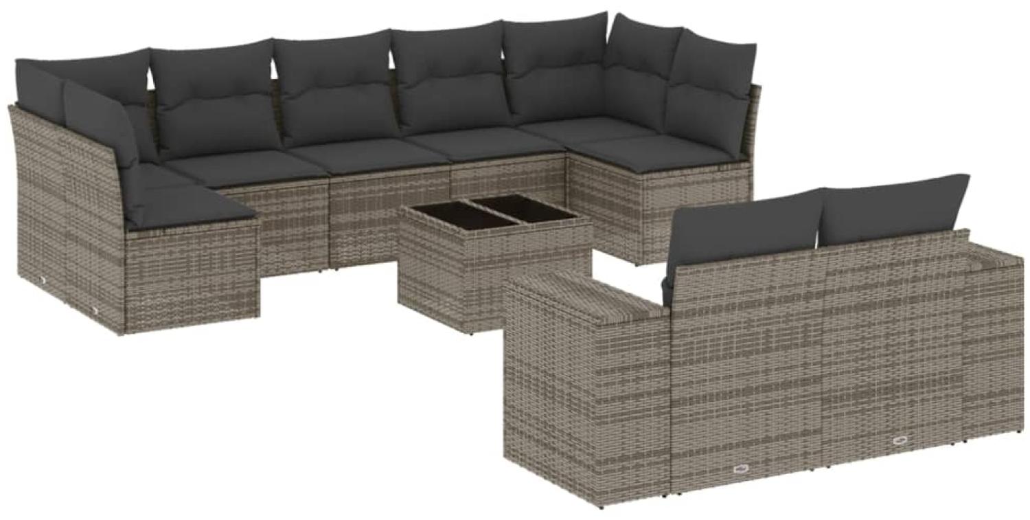 vidaXL 10-tlg. Garten-Sofagarnitur mit Kissen Grau Poly Rattan 3223029 Bild 1