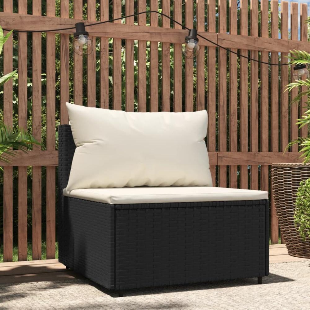 vidaXL Garten-Mittelsofa mit Kissen Schwarz Poly Rattan Bild 1