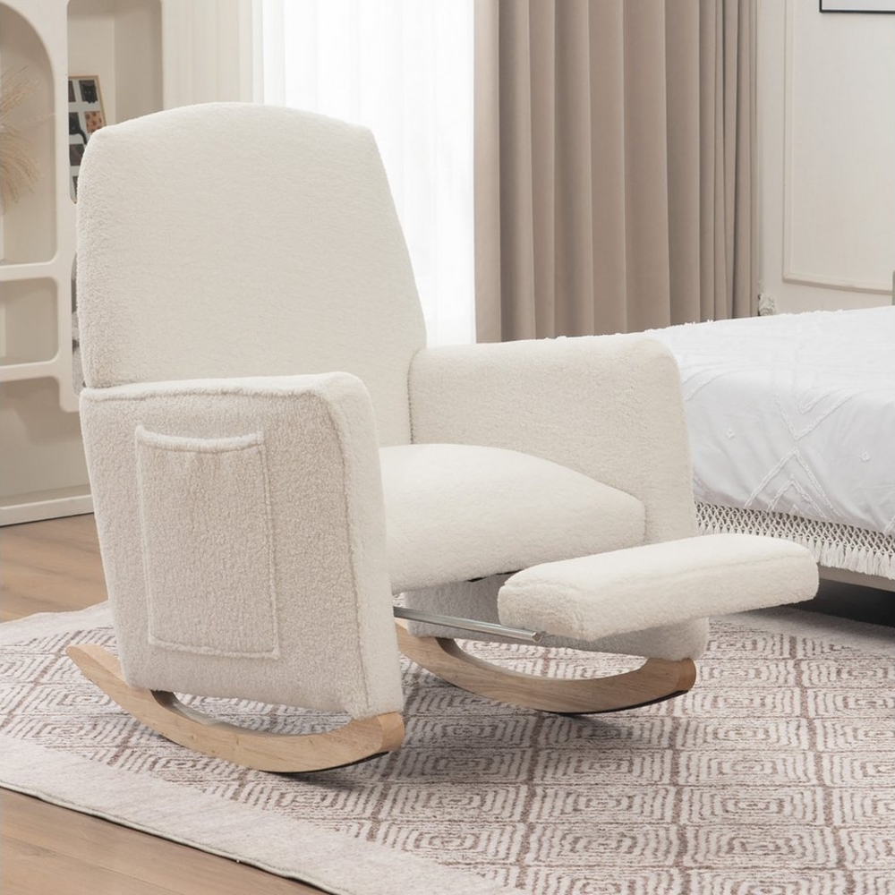 Celya Stuhl Schaukelstuhl Relaxsessel mit Hocker,110kg Belastbarkeit,Holzrahmen, Loungesessel mit hoher Rückenlehne für Wohnzimmer,Drinnen und draußen Bild 1