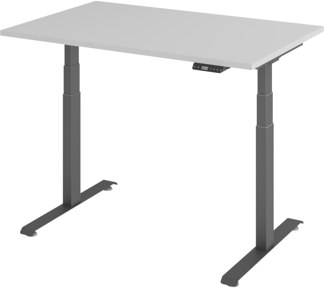 bümö höhenverstellbarer Schreibtisch 120x80 cm in grau, Gestell graphit - Höhenverstellbar Elektrisch Stehpult mit 3-fach Speicher, Computertisch, Ergonomischer Steh-Sitz Tisch, Bürotisch, LXK65-12-5-G Bild 1