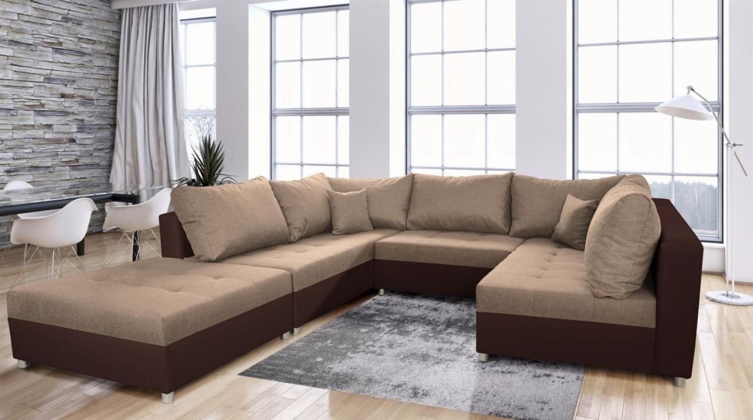 Wohnlandschaft Sofa ANDRO mit Schlaffunktion und Hocker Dunkelbraun-Cappuccino Bild 1