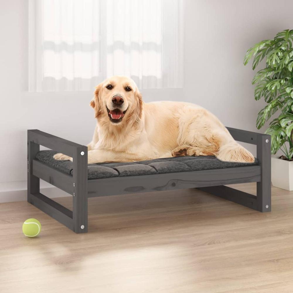 vidaXL Hundebett 75,5x55,5x28 cm Massivholz Kiefer, Grau Bild 1