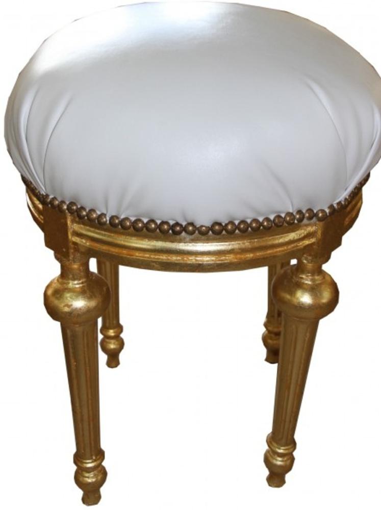 Casa Padrino Barock Sitzhocker - Rundhocker Weiß Lederoptik / Gold - Barock Hocker Möbel Bild 1