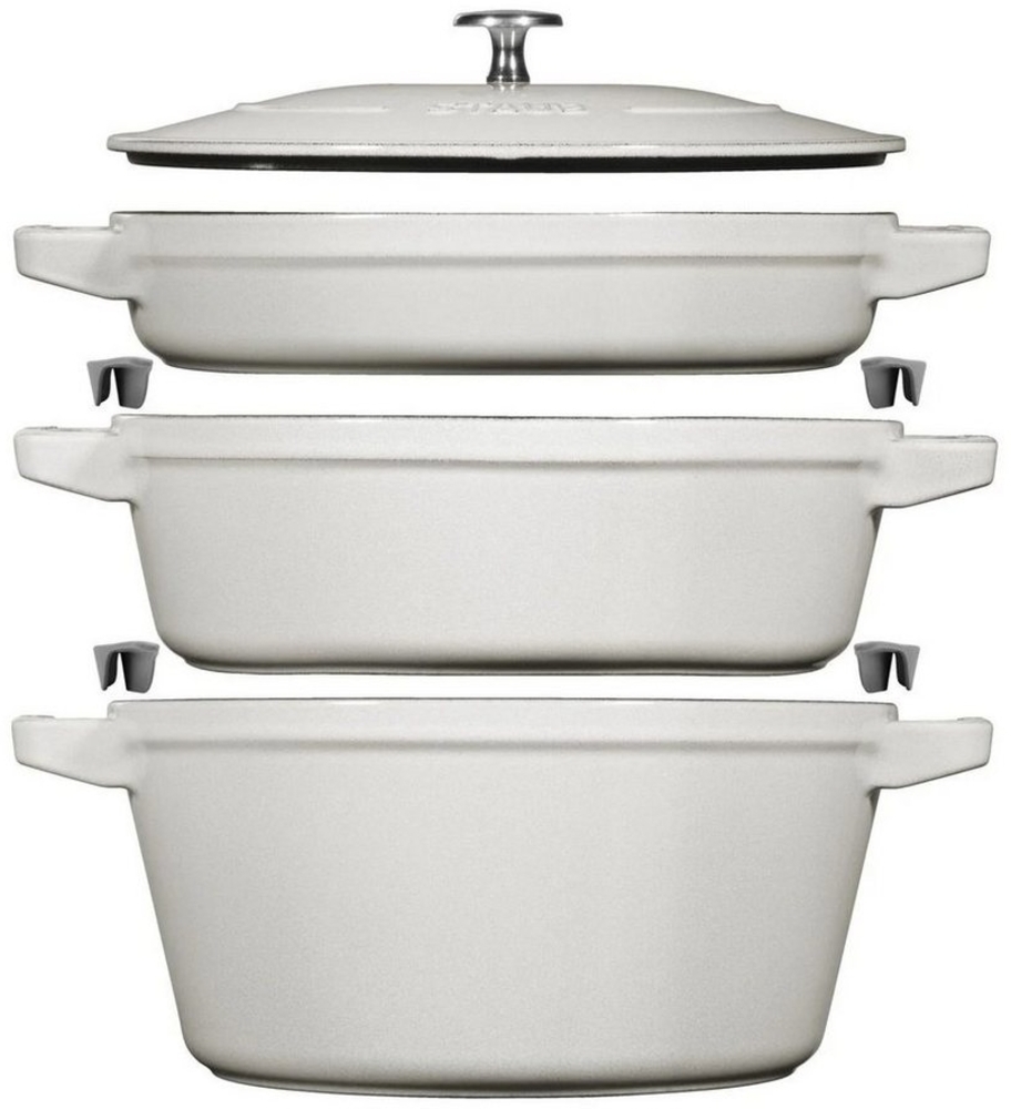 Staub Weißes Gusseisen-Set mit 2 Gusseisentöpfen mit Deckel und Bratpfanne Bild 1