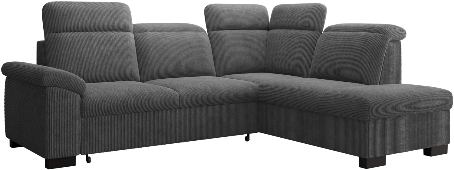Ecksofa Duarte, Eckcouch L-Form, L-Sofa mit Schlaffunktion und Bettkasten, Sofa Rechts, Sofa Cord-Stoff, 262 x 103 x 170 cm, Dunkelgrau Bild 1