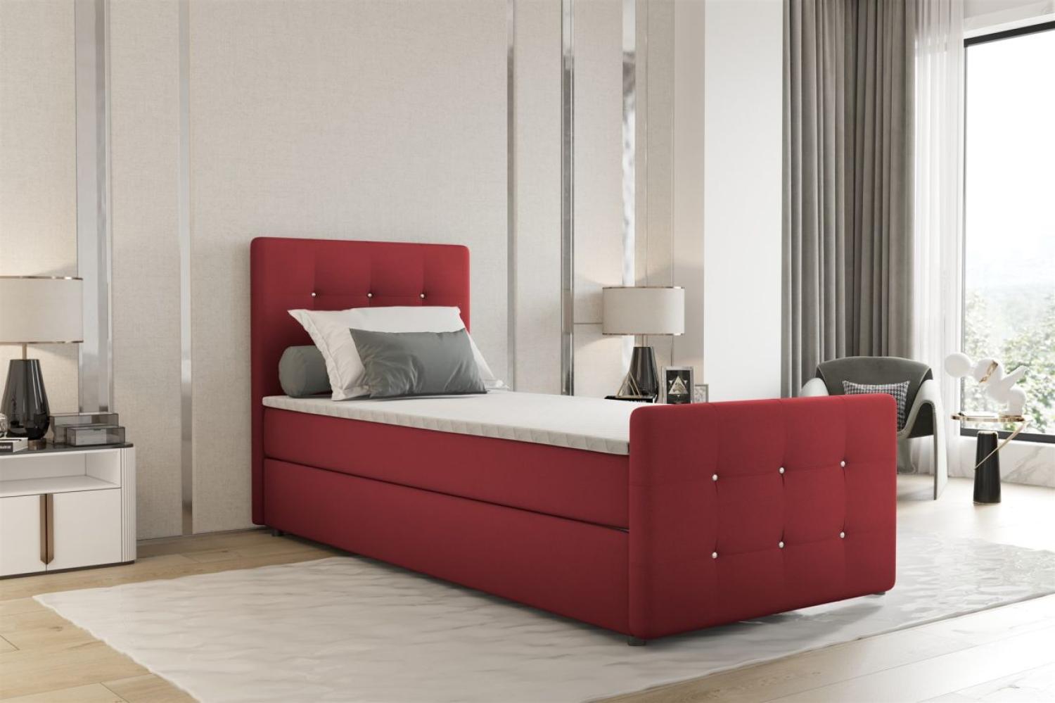 Boxspringbett Bett MARKOS 90x200cm Bettkasten Seite Links Rot inkl. Topper Bild 1