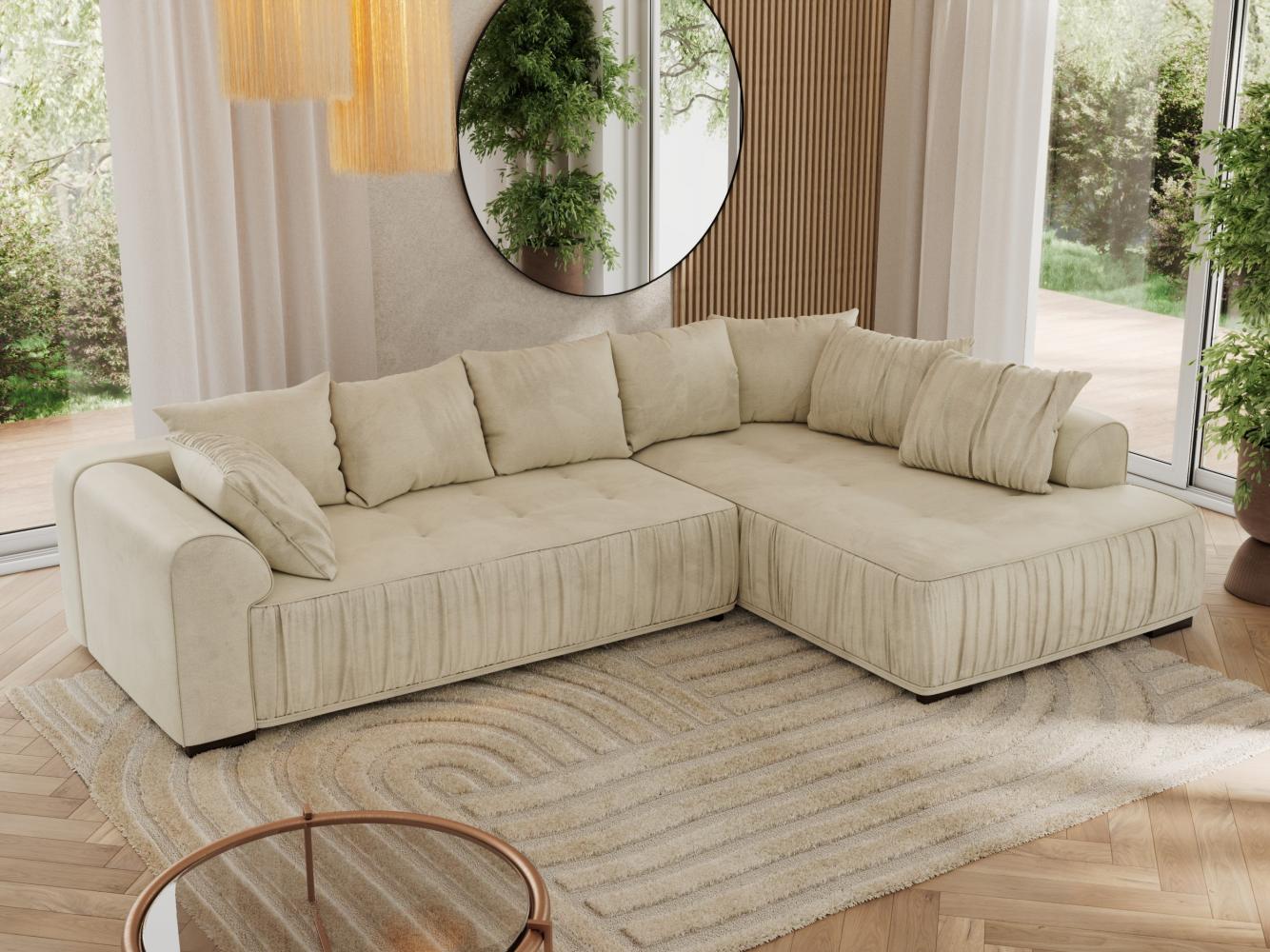 Ecksofa mit Schlaffunktion und Armlehnen, Komfortschaum, L-förmige Ecke - ORTA - rechts - Beige Velours Bild 1