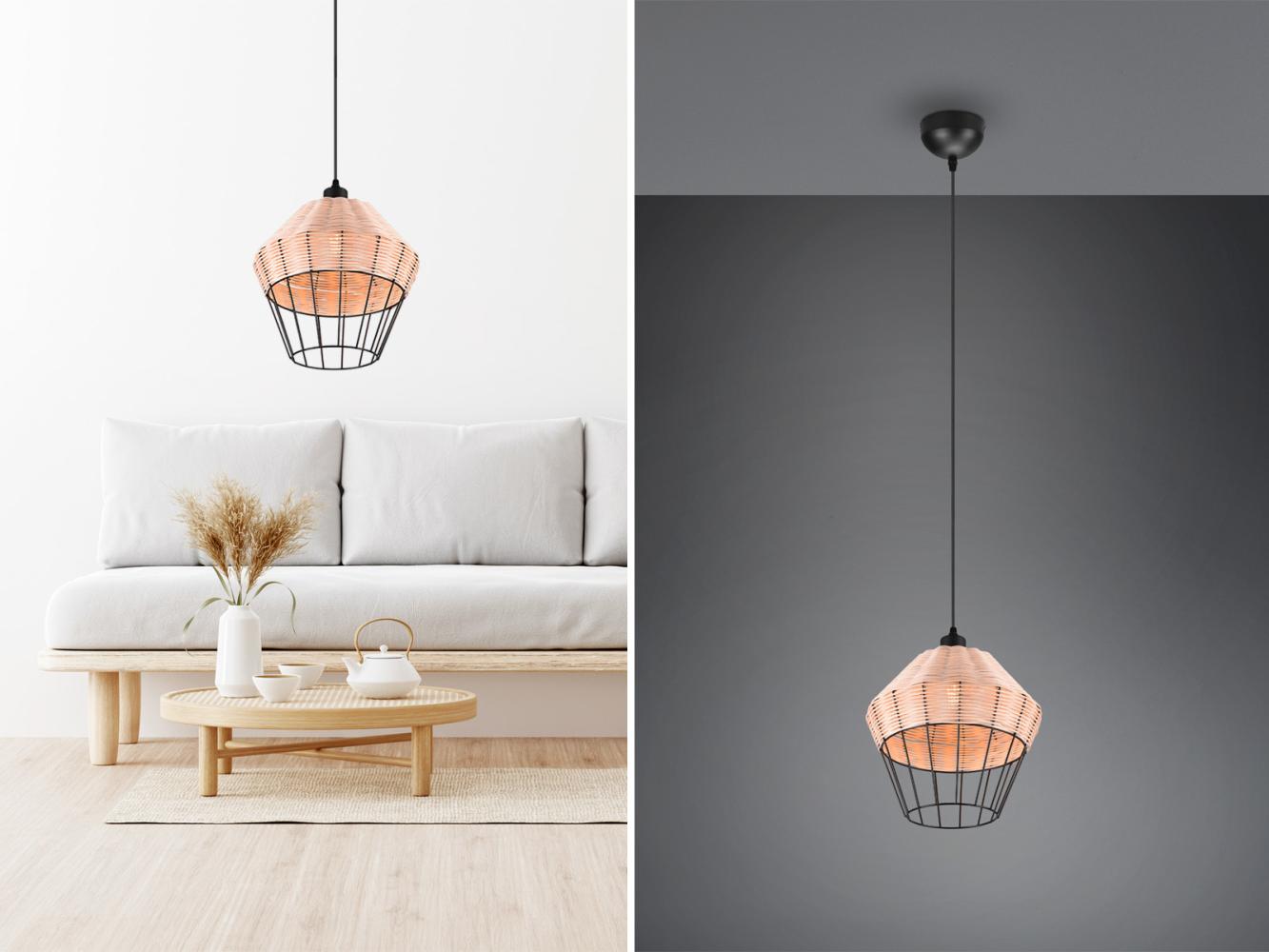 LED Pendelleuchte mit Rattan Geflecht Natur und Gitter im Boho Stil Ø 30cm Bild 1