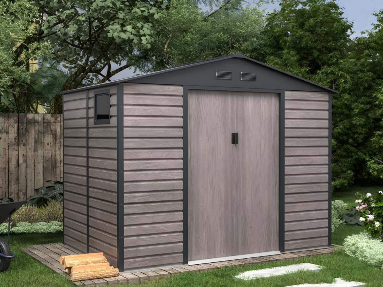 Vente-unique - Gartenhaus Gerätehaus - 5,40 m² - Stahl - Holz-Optik - Grau - ADELMO Bild 1
