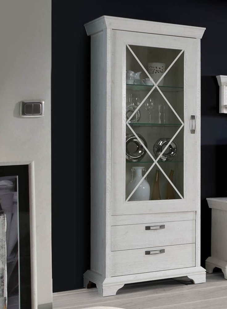 Standvitrine "Kashmir" Glasvitrine 78cm pinie weiß Landhaus-Stil, 78 x 48 x 210 cm Bild 1
