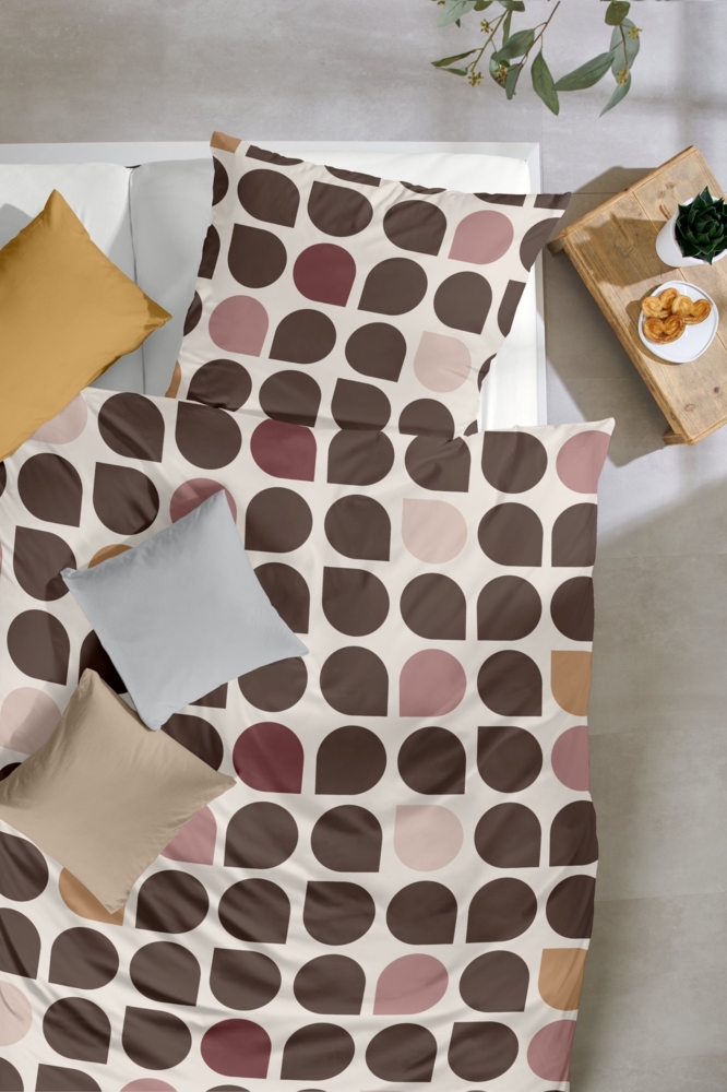 Primera Mako-Satin Bettwäsche 135x200 Tropfen Retro braun beige 243237-077 Bild 1